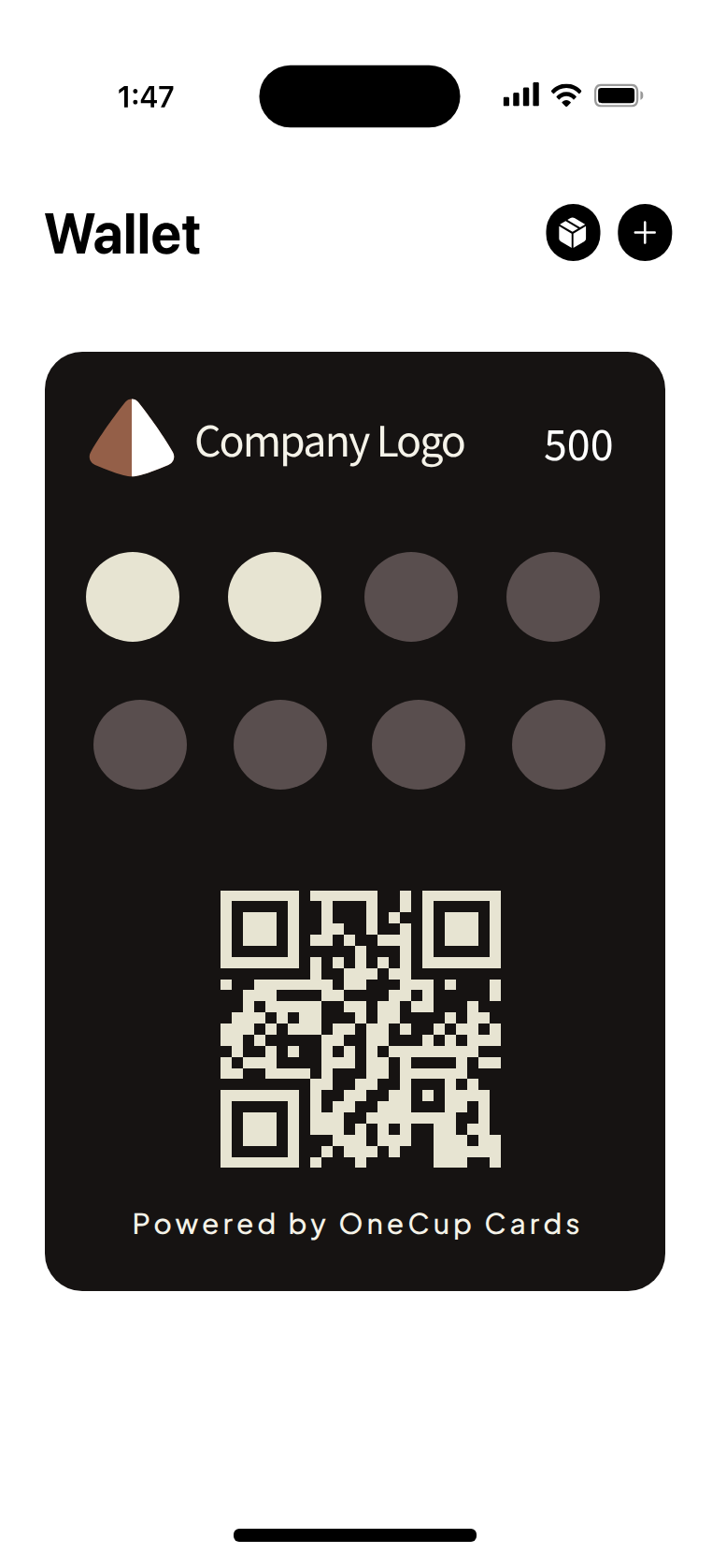 Digital loyalty card with stamps and a QR code in Apple Wallet