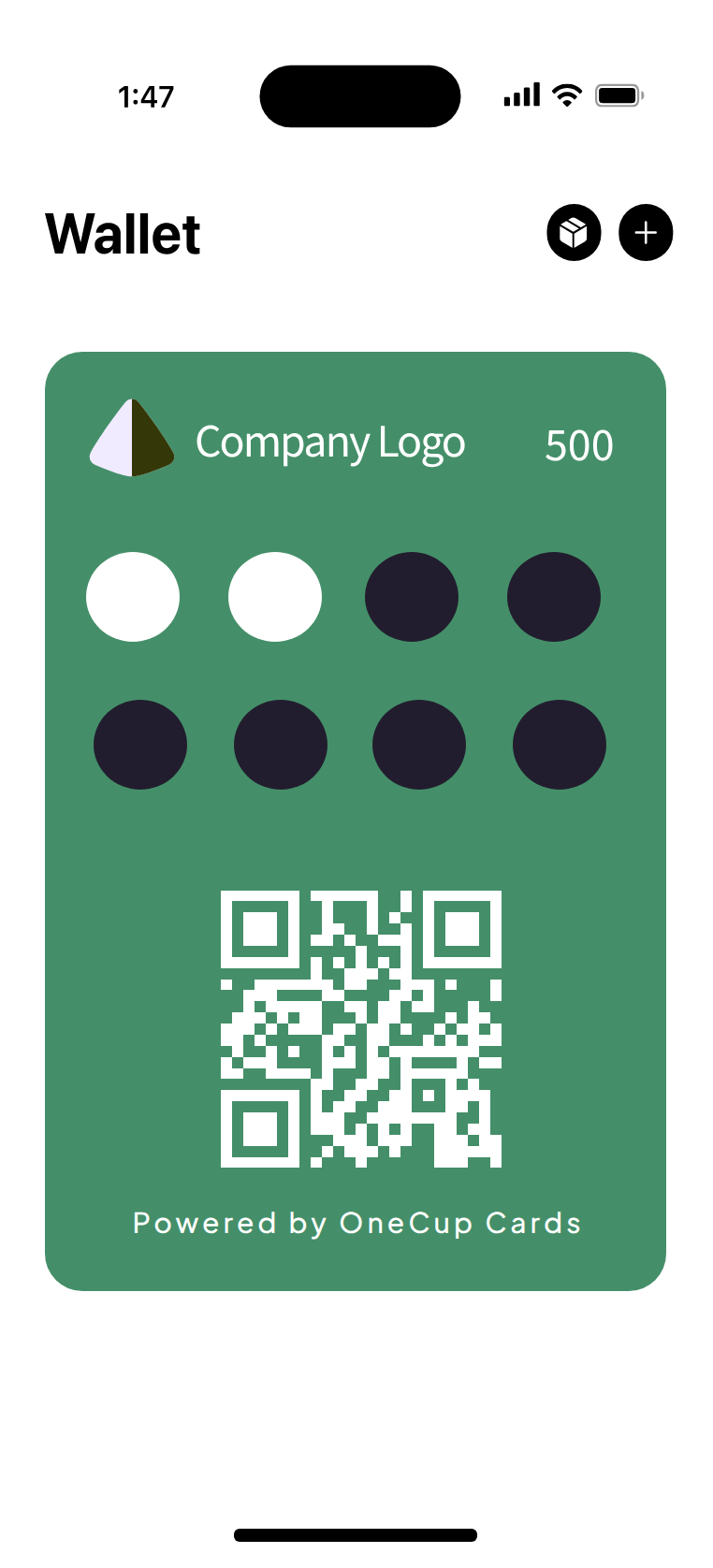 Green digital stamp card in a phone wallet